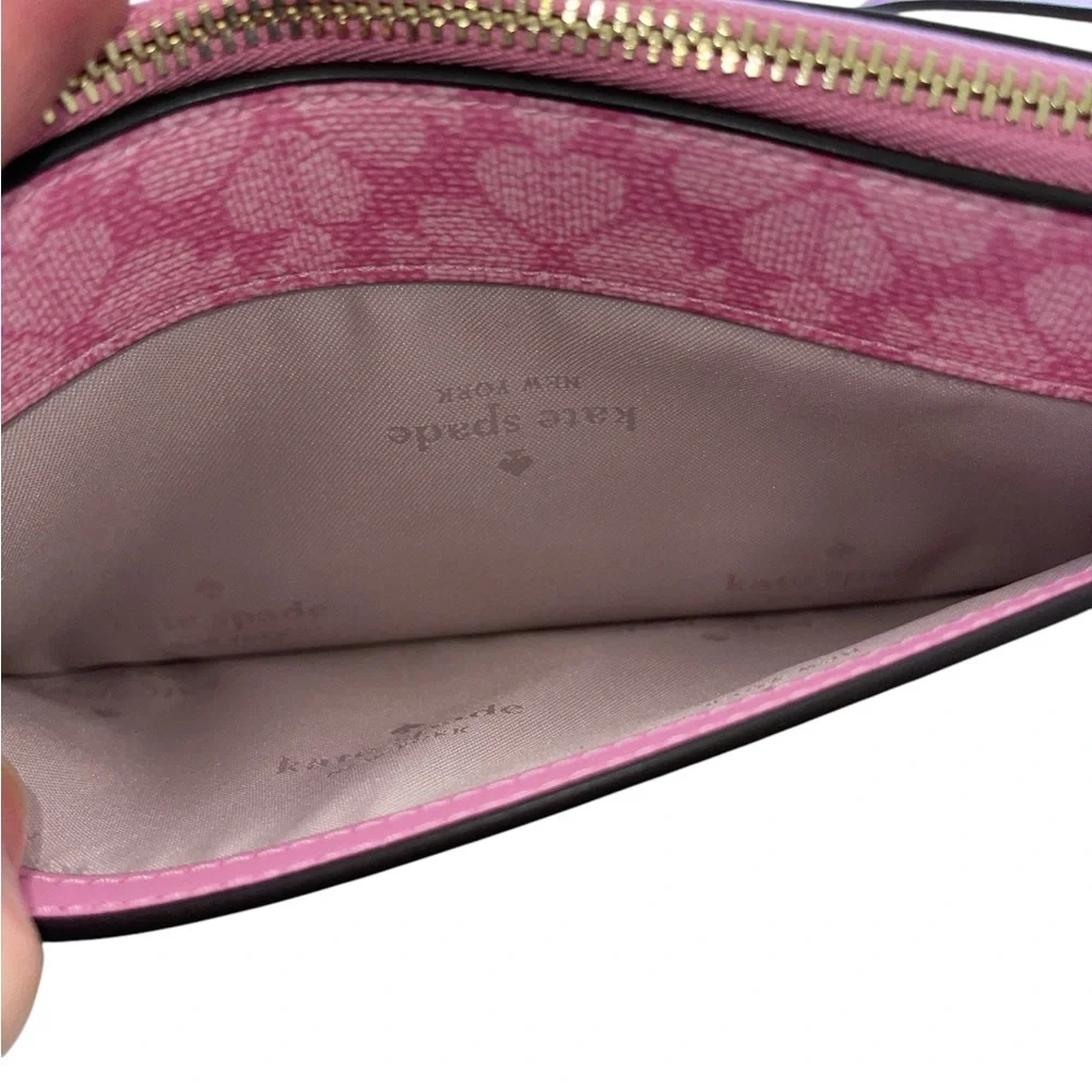 Kate Spade Wristlet Pink Clutch Pebbled Leather with Spade Flower Pattern NWT